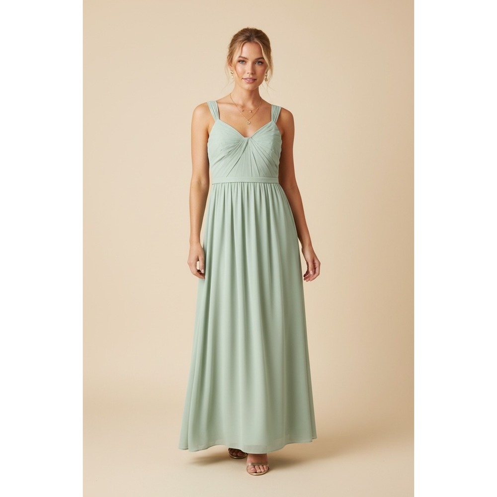 NEW Azazie Evie Dusty Sage Size 14 Chiffon Maxi Formal Dress Prom Wedding